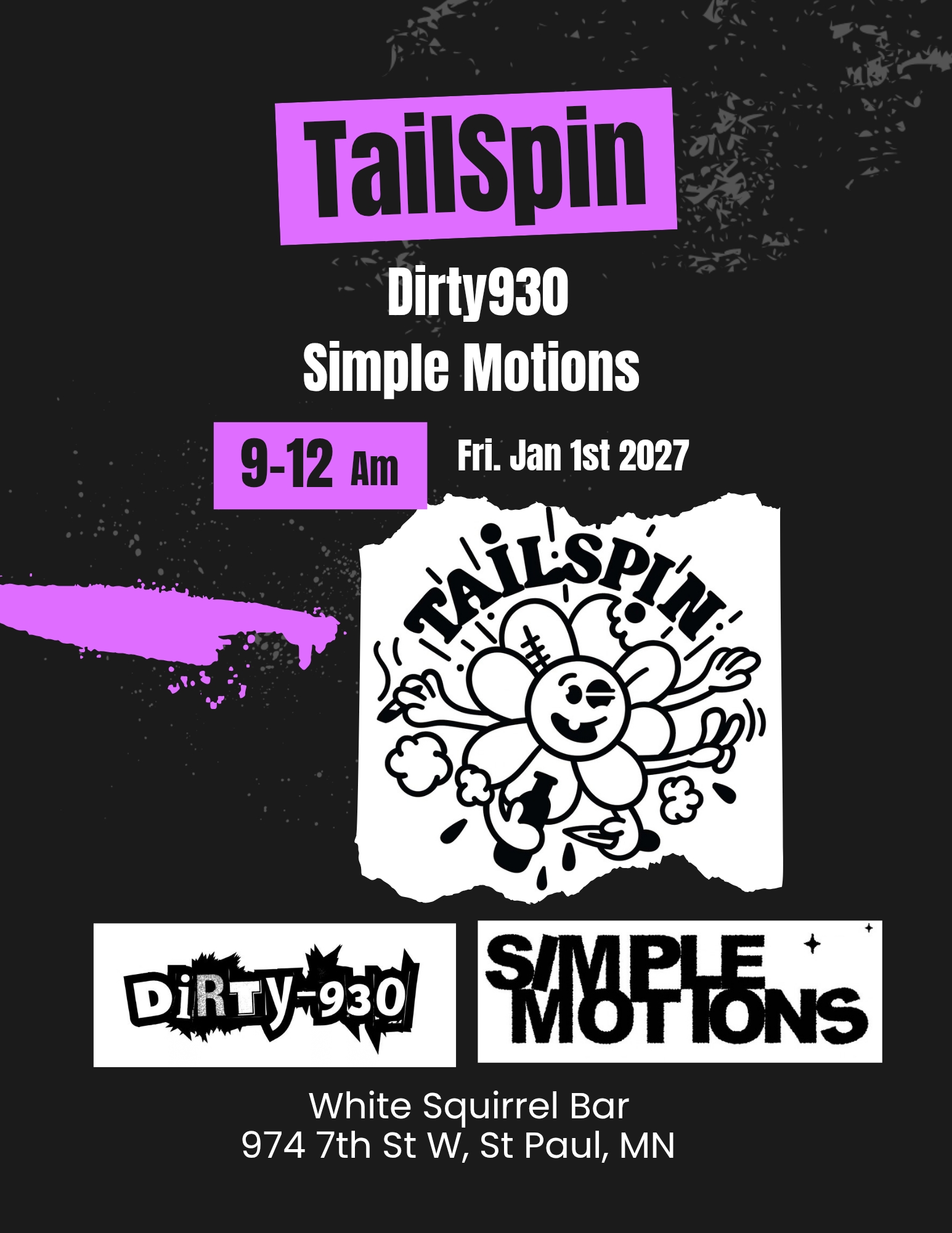 TailSpin, Simple Motions, Dirty930 flyer